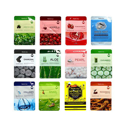 FARM STAY Visible Difference Mask Sheet - 1pack (10pcs) (4 Types) , 8809446652000 , Skincare collagen, cucumber, mask, mask set, mask sheet, masks, milk, pearl