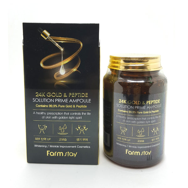 FARM STAY 24K Gold & Peptide Solution Prime Ampoule 250ml , 8809469776691 , Skincare 24k, ampoule, snail